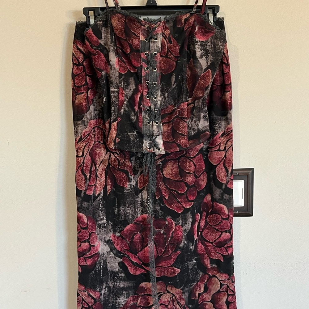 Floral Lace-Up Top & Skirt Set